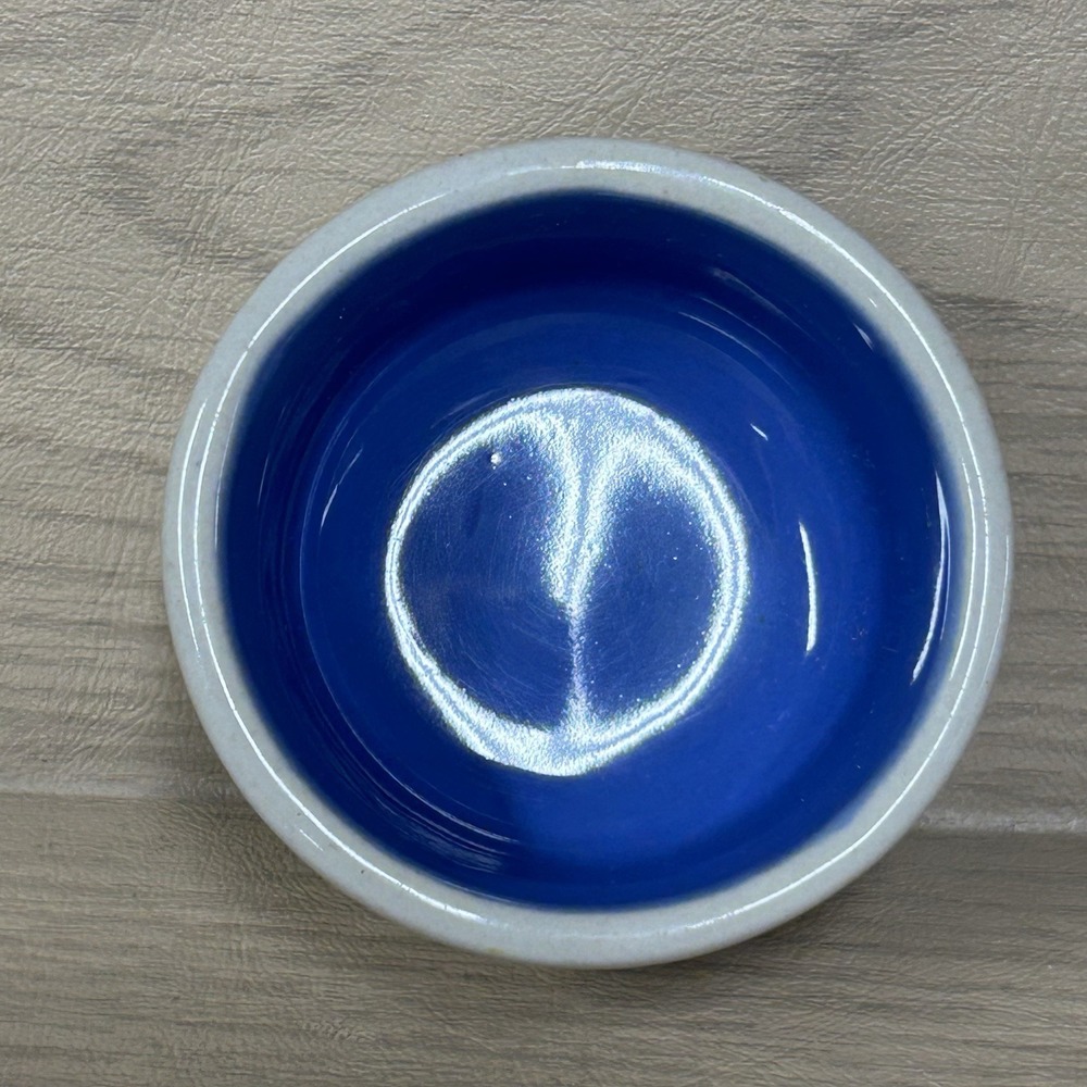 Stoneware Tan & Blue Open Crock 3" Bowl Spice trinket Dish Dog Cat Bowl Earthen - Picture 2 of 7